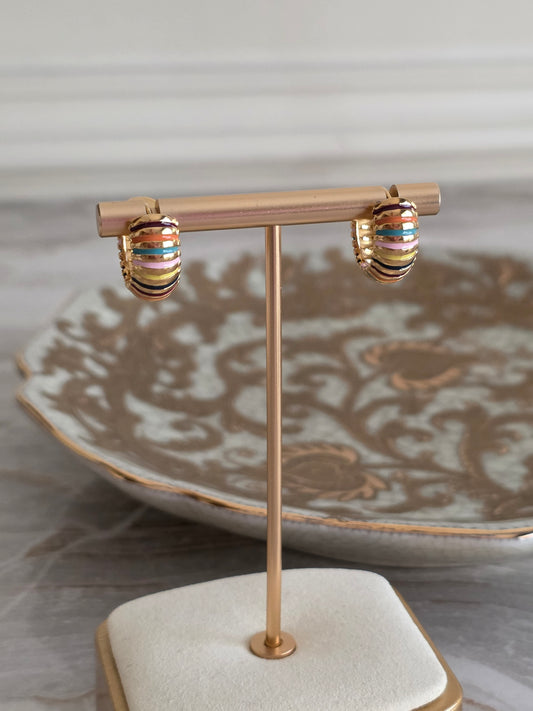 gold coloured enamel hoop earrings