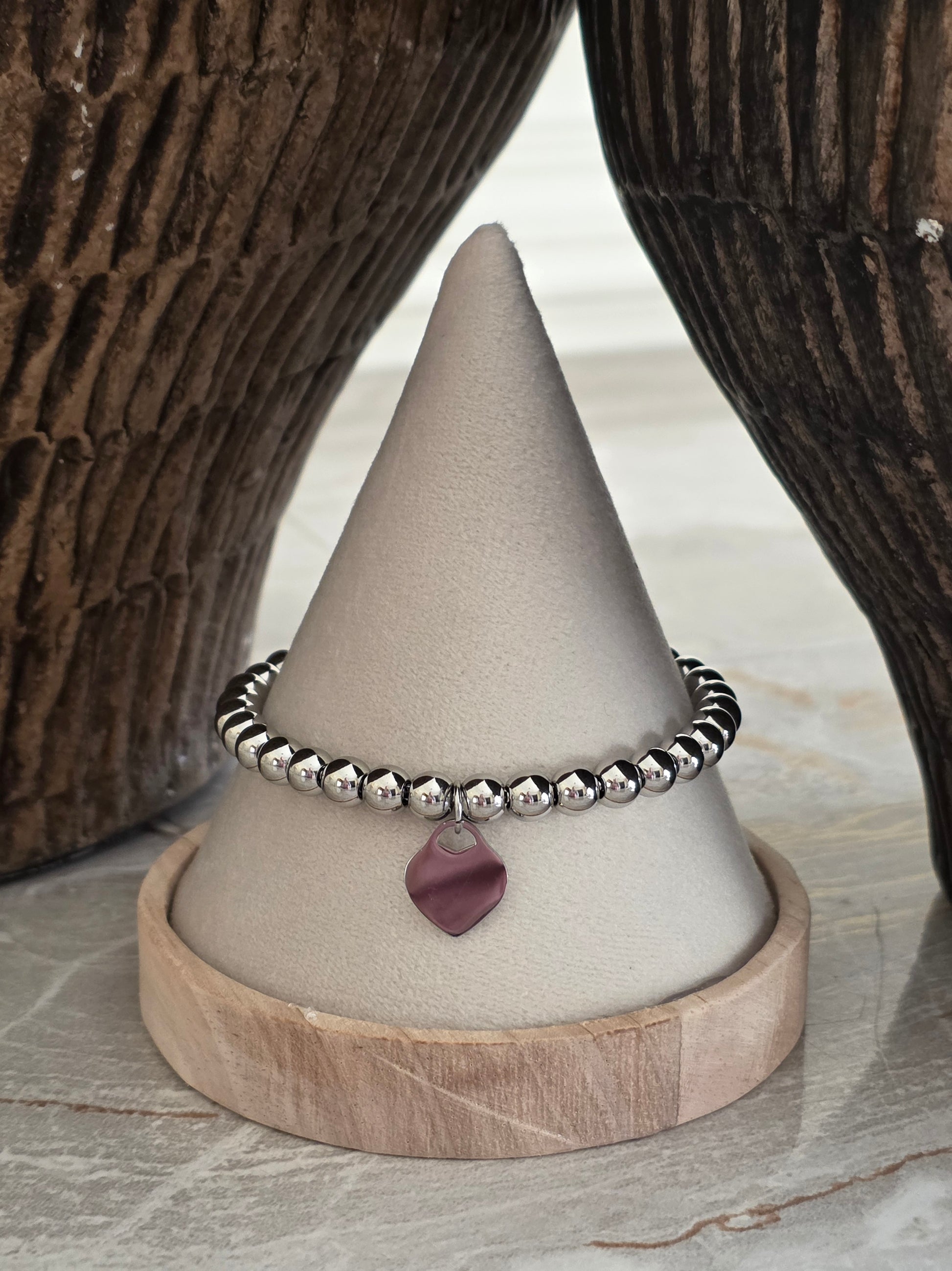 Silver ball bracelet with love heart charm