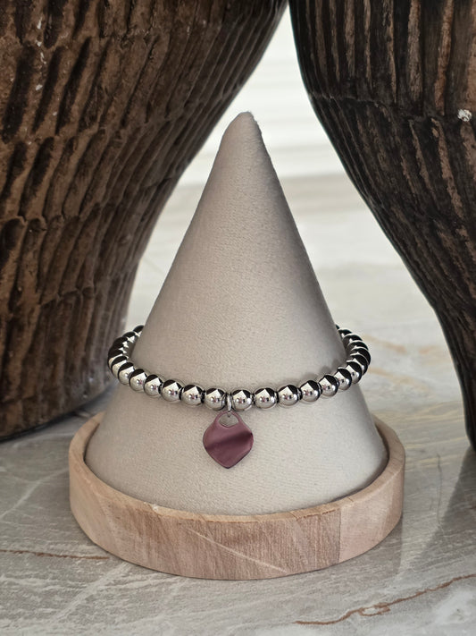 Silver ball bracelet with love heart charm