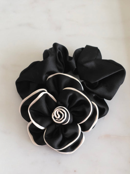 Black flower hair scrunchie