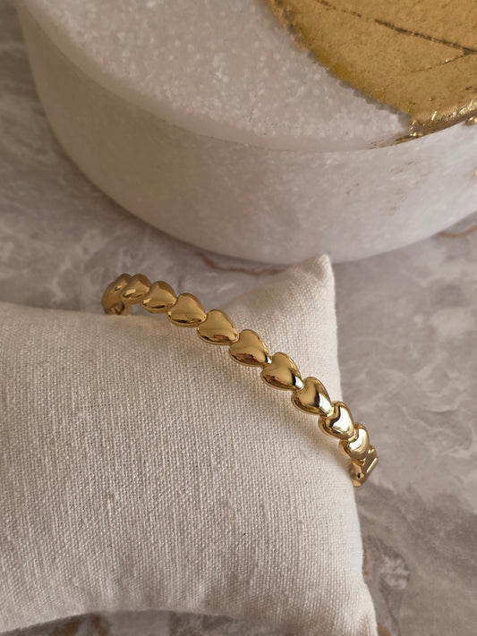 Gold stainless steel heart bangle