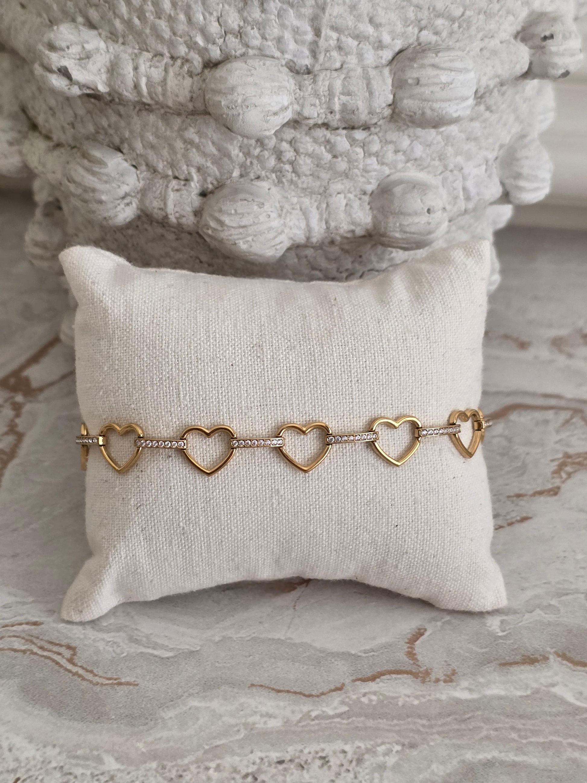 Gold cubic zirconia heart bracelet 