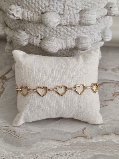 Gold cubic zirconia heart bracelet 
