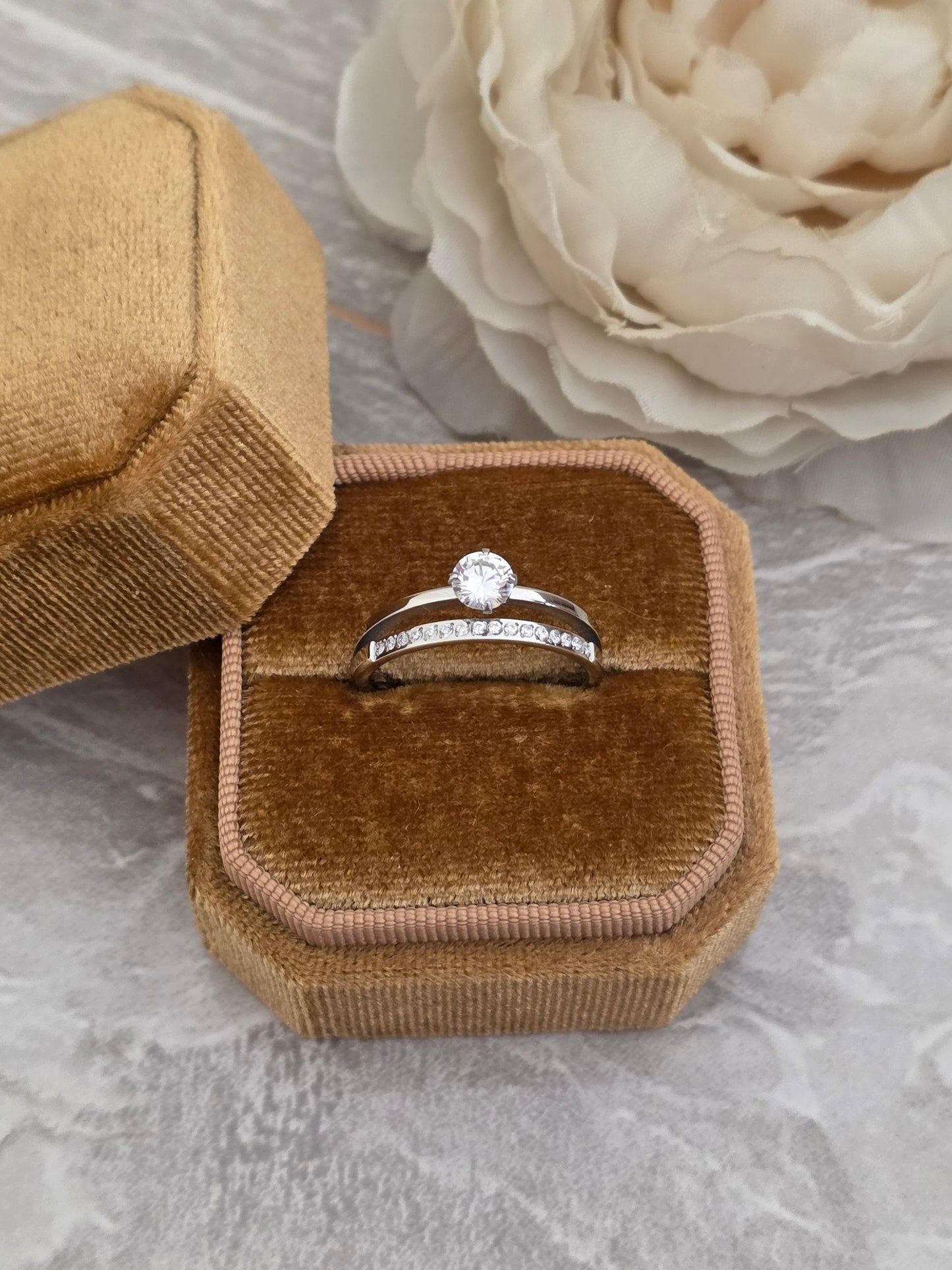 Silver double engagement ring