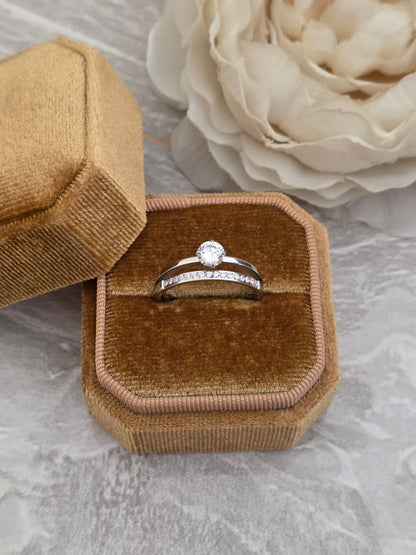 Silver double engagement ring