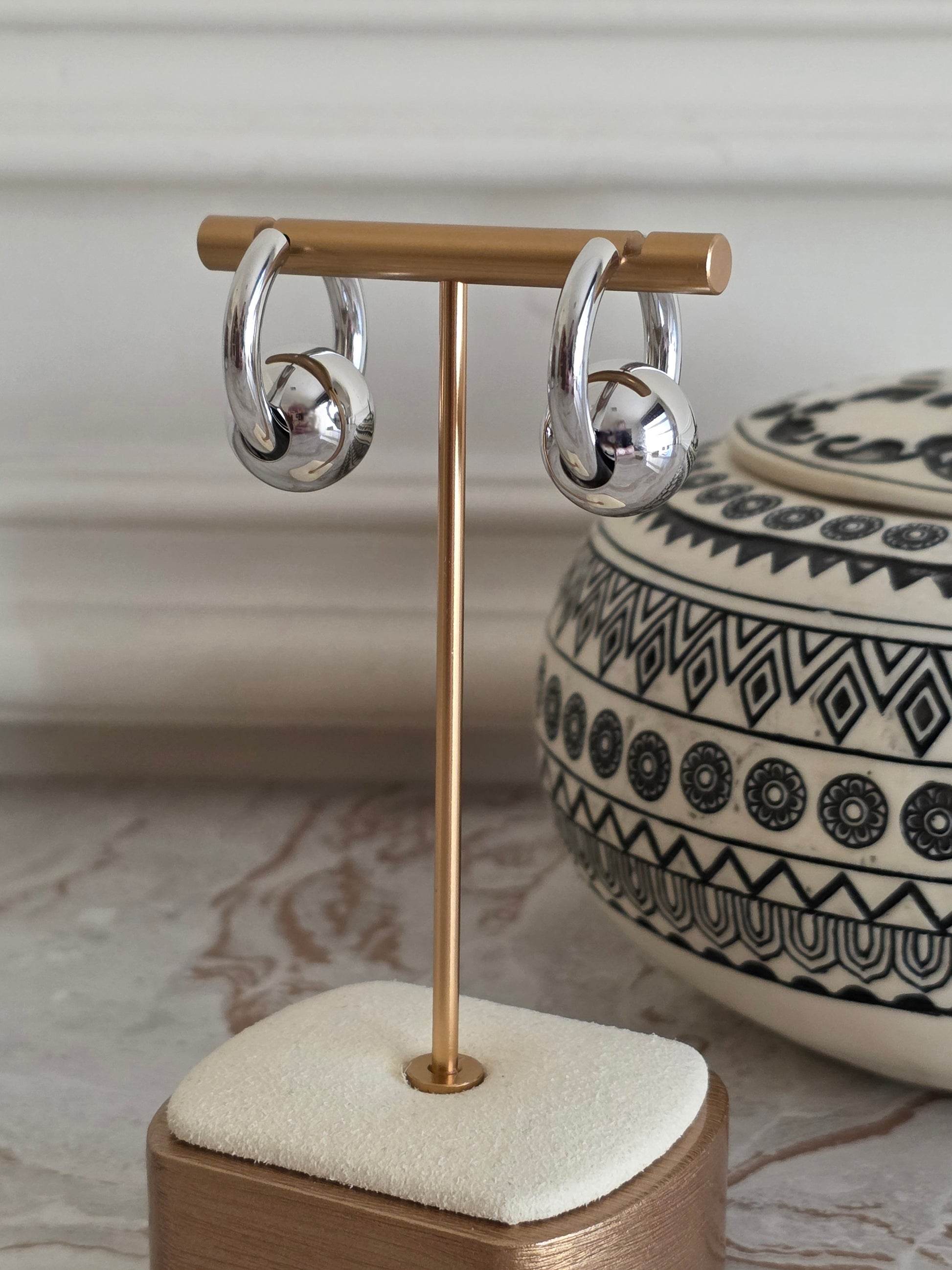 Silver ball hoop earrings