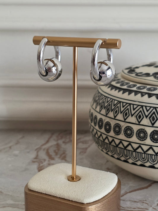 Silver ball hoop earrings