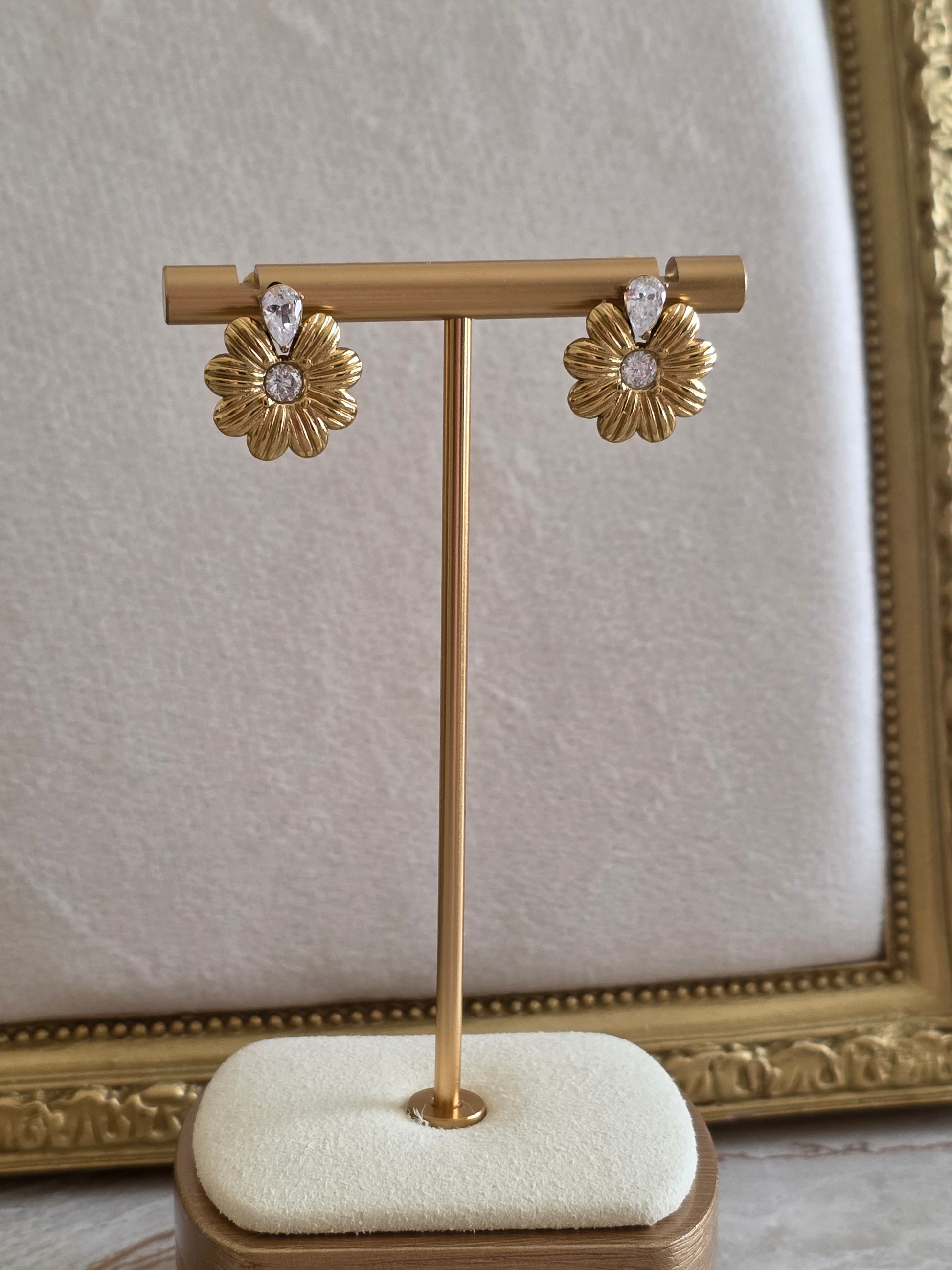 Gold flower statement earring