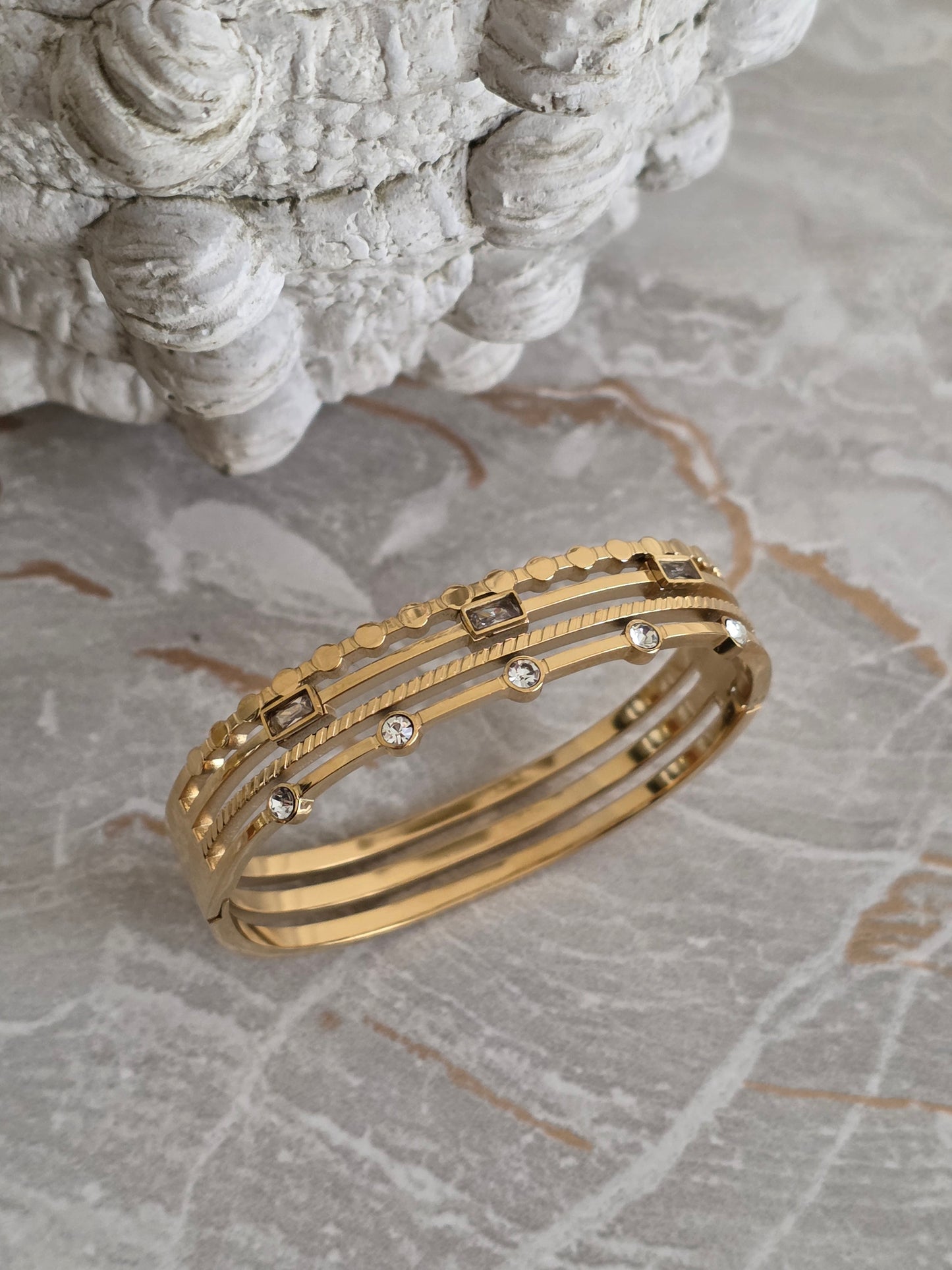Gold Plated Stainless Steel cubic zirconia statement bangle