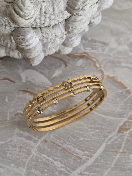 Gold Plated Stainless Steel cubic zirconia statement bangle