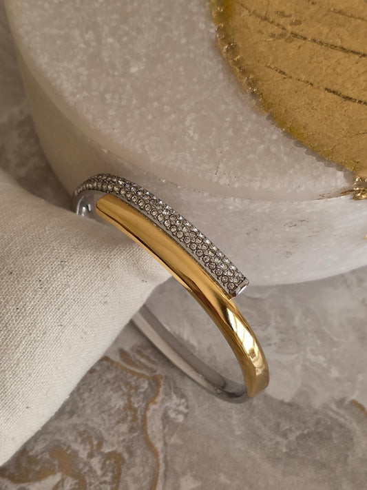 Gold and silver two tone cubic zirconia bangle