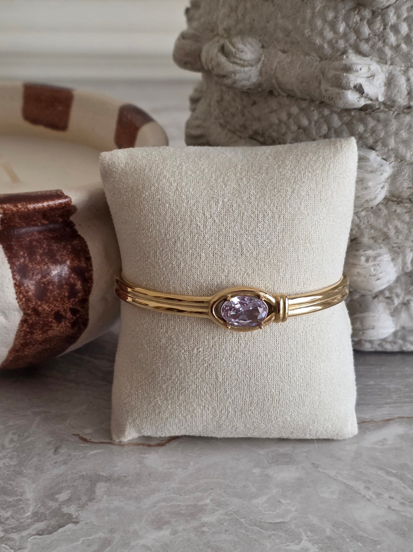 Gold and cubic zirconia cuff bangle