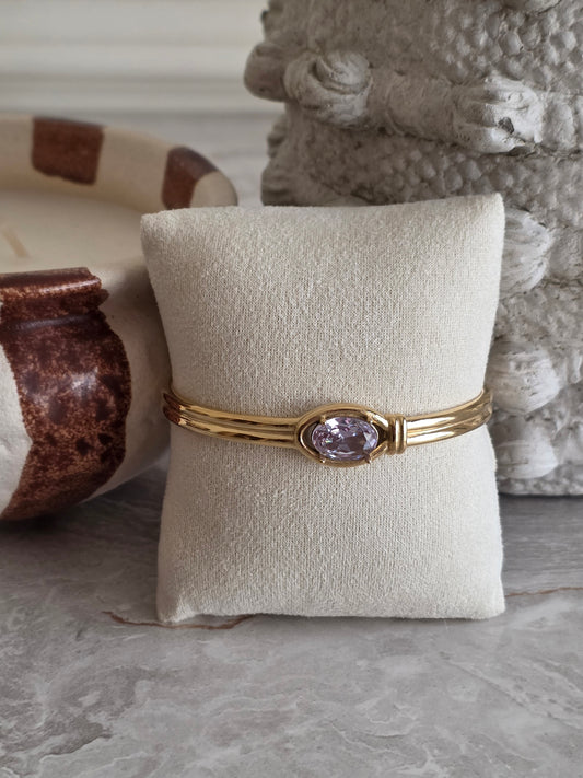 Gold and cubic zirconia cuff bangle