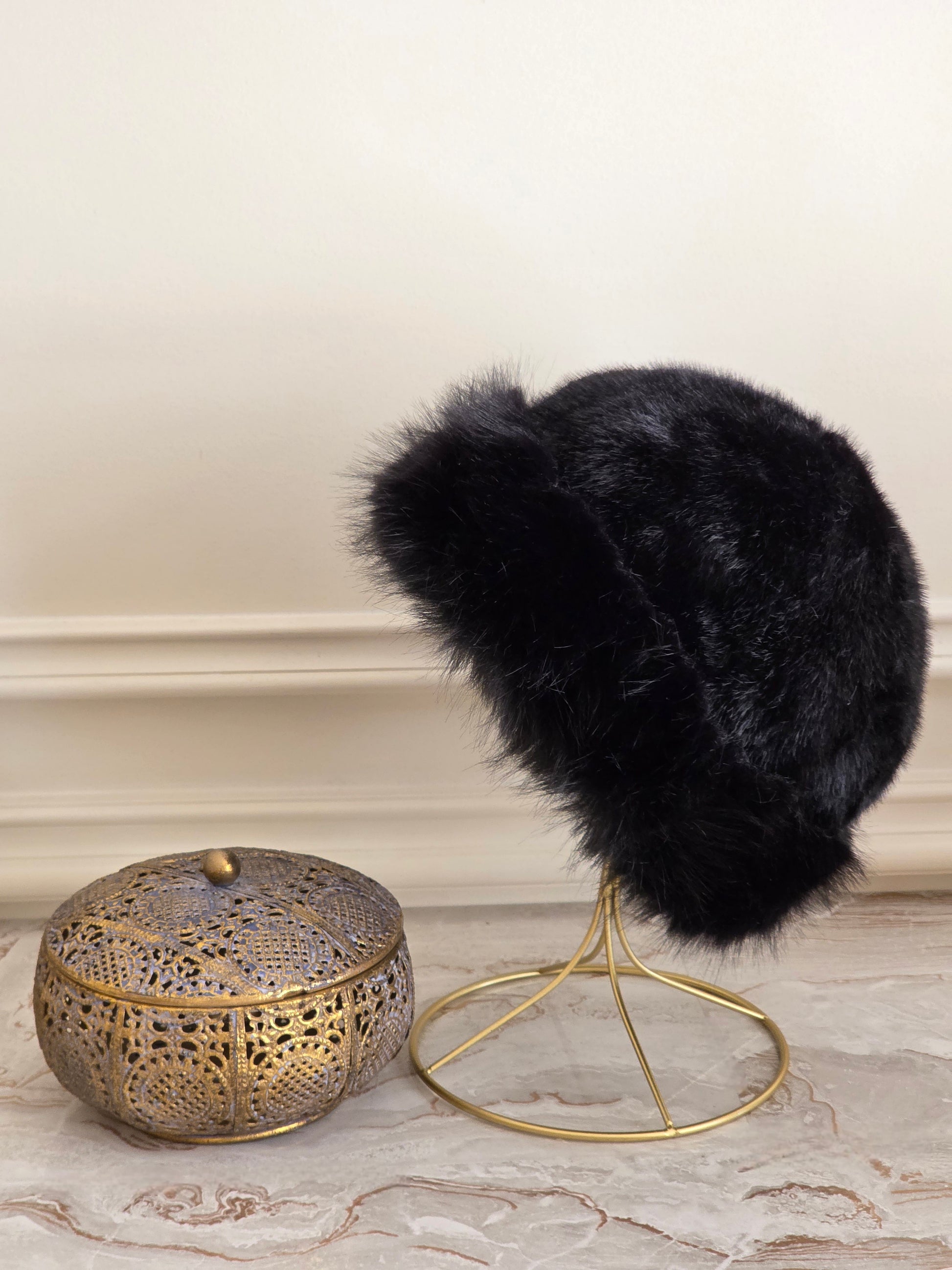 Faux Fur black winter hat